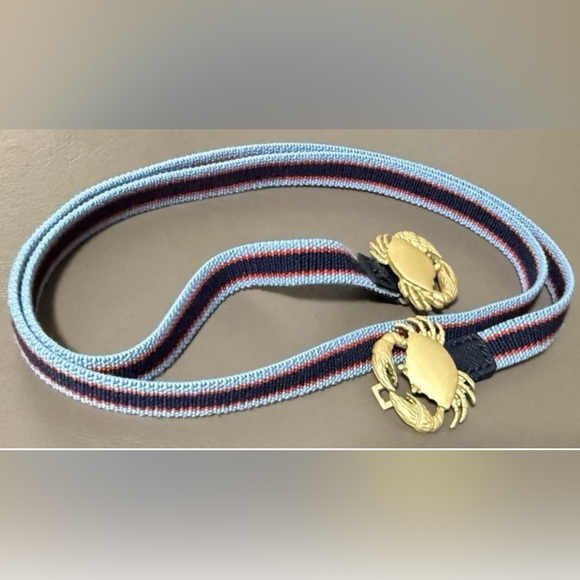 Tory burch Crab Clasp Striped Webbing Skinny Elastic Belt Blue Red - Picture 4 of 16